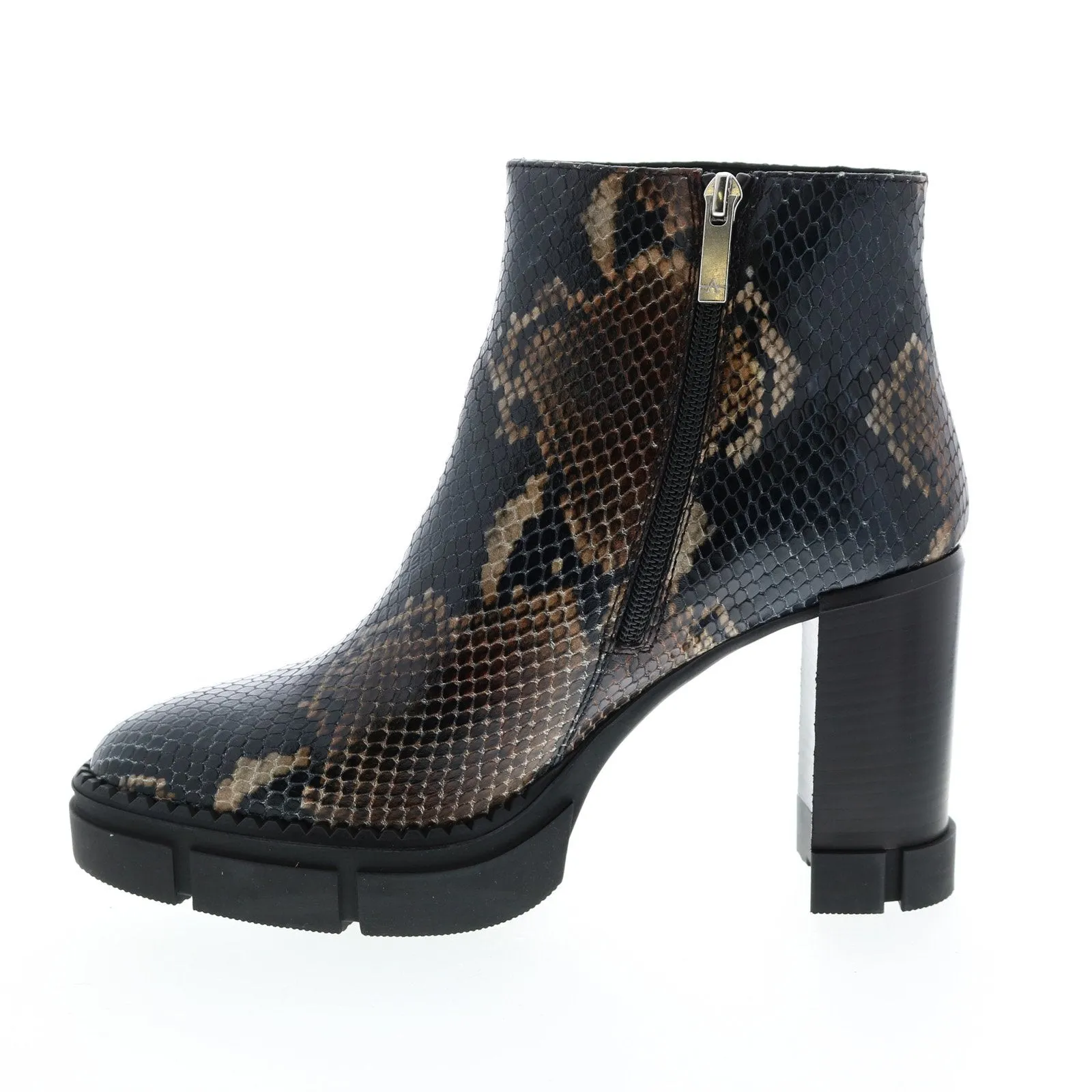 Aquatalia Iola Snake Print 34L3710-NBN Womens Brown Leather Zipper Ankle & Booties Boots