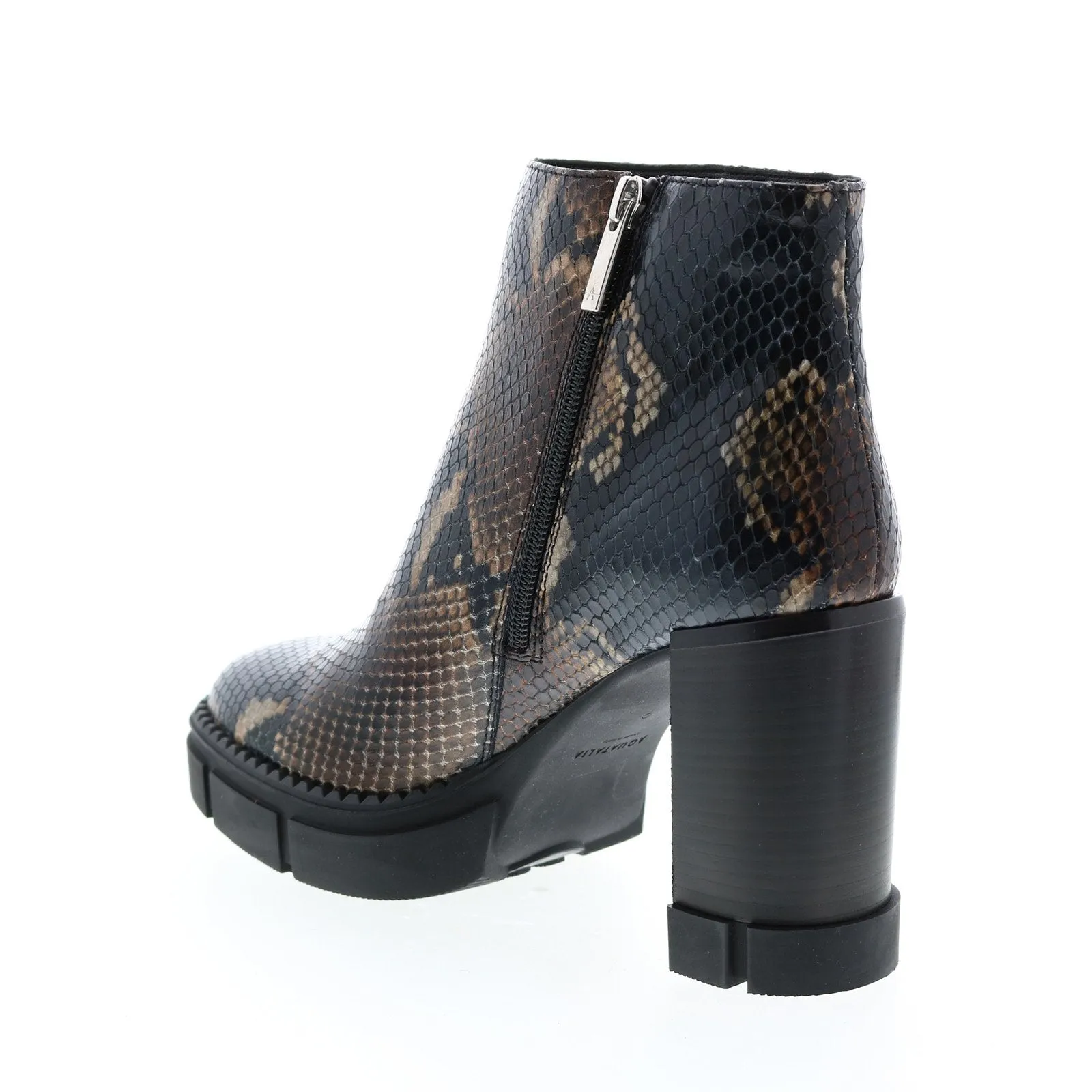 Aquatalia Iola Snake Print 34L3710-NBN Womens Brown Leather Zipper Ankle & Booties Boots
