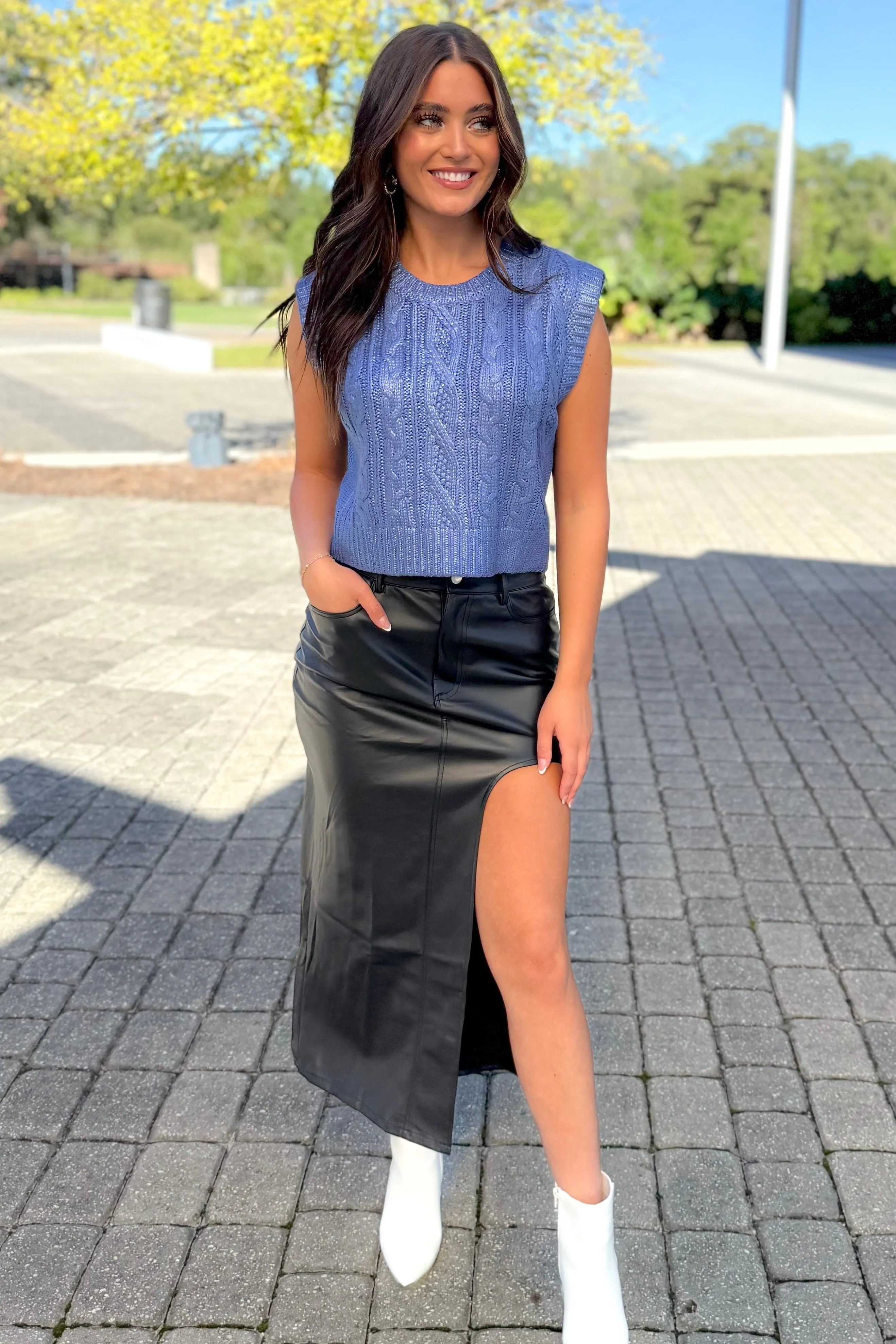 Better Watch Out Front Slit Pleather Skirt