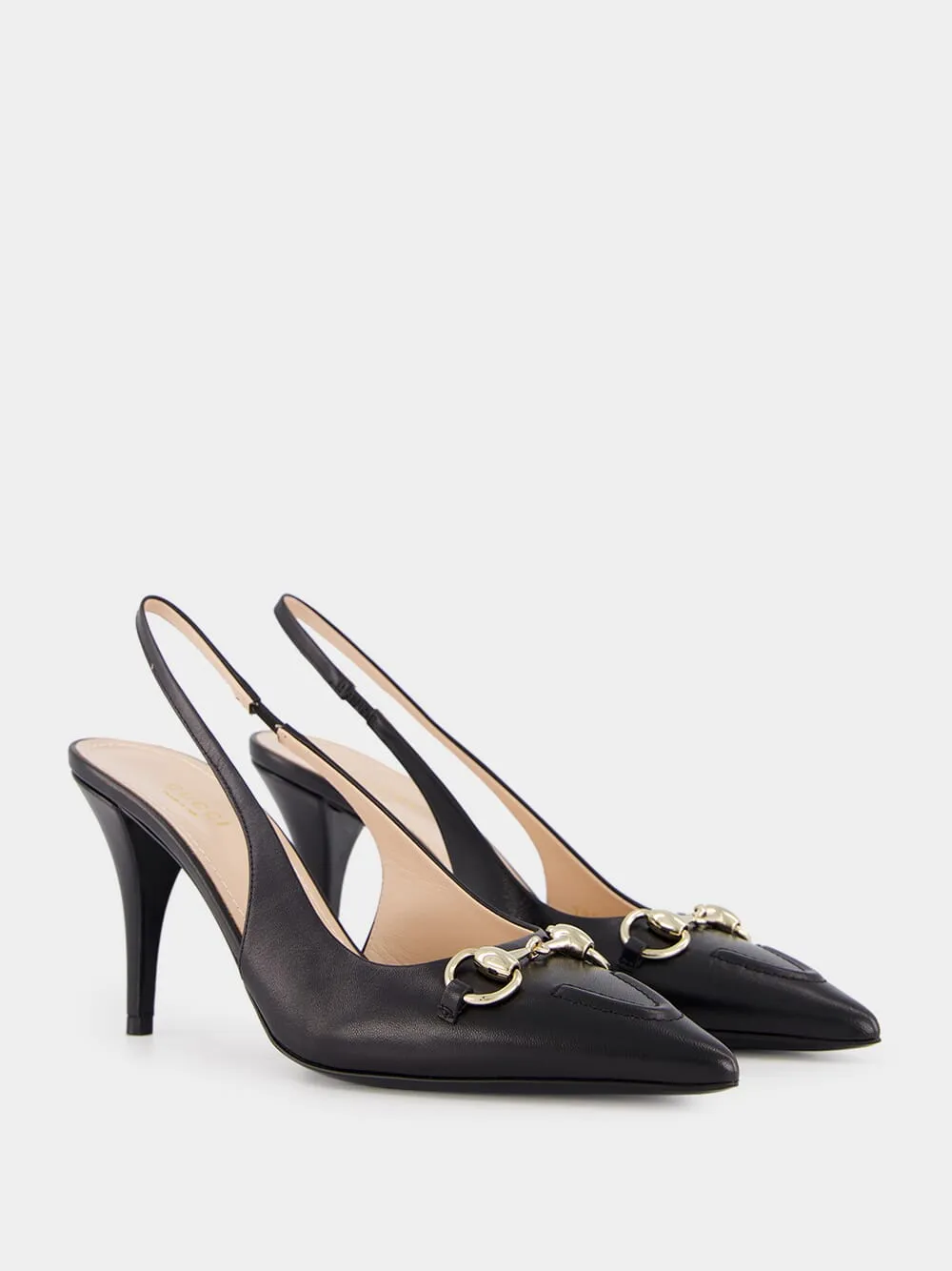 Black Leather Horsebit Pumps