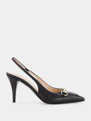 Black Leather Horsebit Pumps