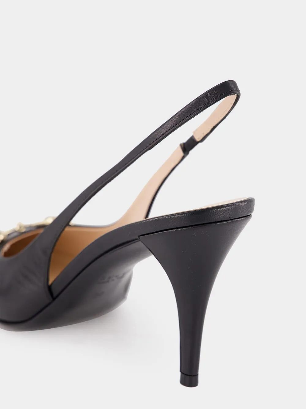 Black Leather Horsebit Pumps