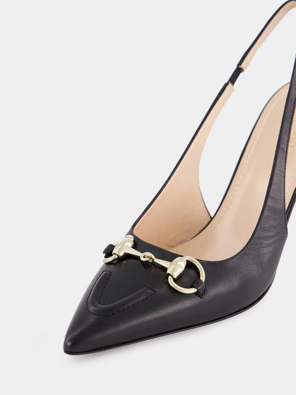 Black Leather Horsebit Pumps
