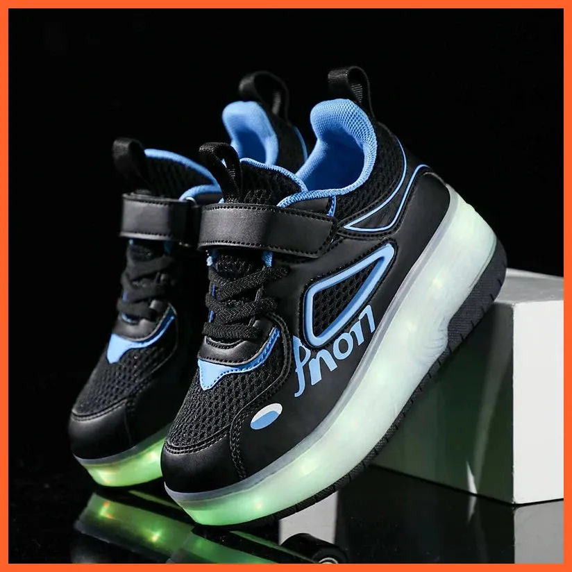 Boys Girl Led Two-Wheel Skates Walking Shoes | Rotating Button Charging Luminous Sneakers