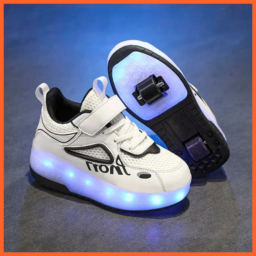 Boys Girl Led Two-Wheel Skates Walking Shoes | Rotating Button Charging Luminous Sneakers