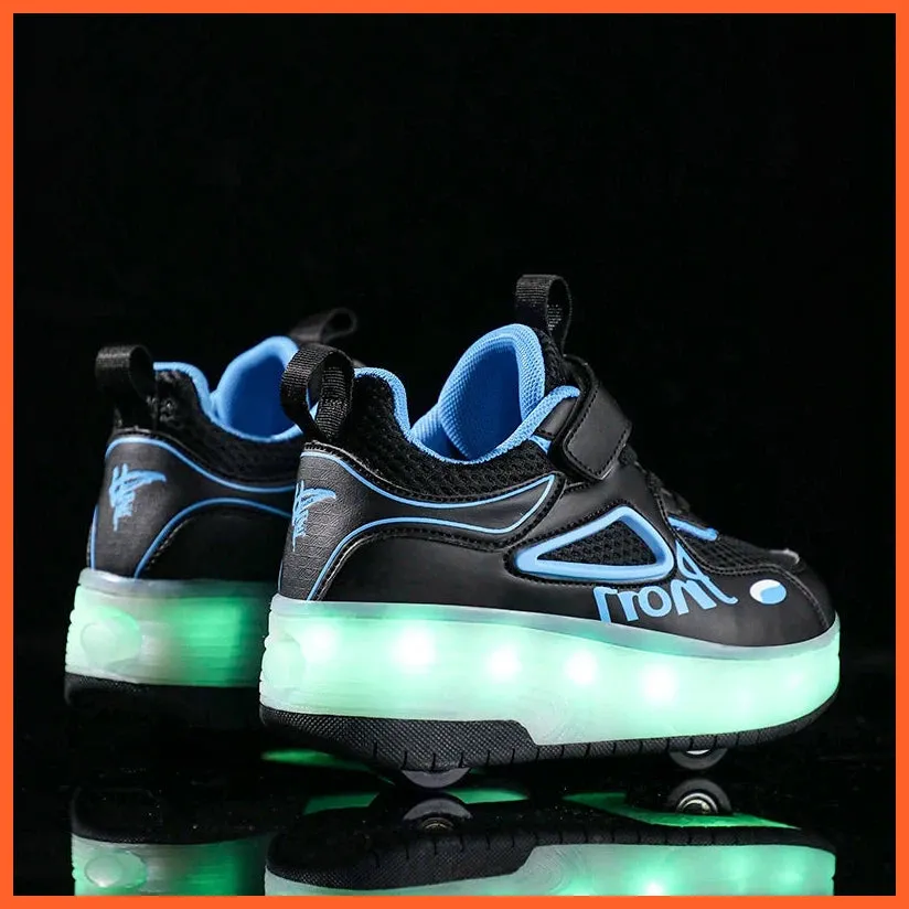 Boys Girl Led Two-Wheel Skates Walking Shoes | Rotating Button Charging Luminous Sneakers