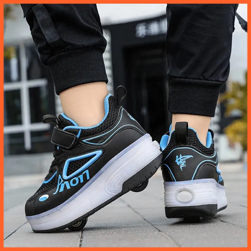 Boys Girl Led Two-Wheel Skates Walking Shoes | Rotating Button Charging Luminous Sneakers
