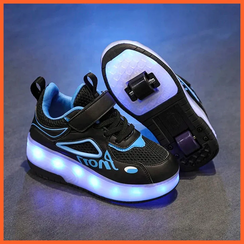Boys Girl Led Two-Wheel Skates Walking Shoes | Rotating Button Charging Luminous Sneakers