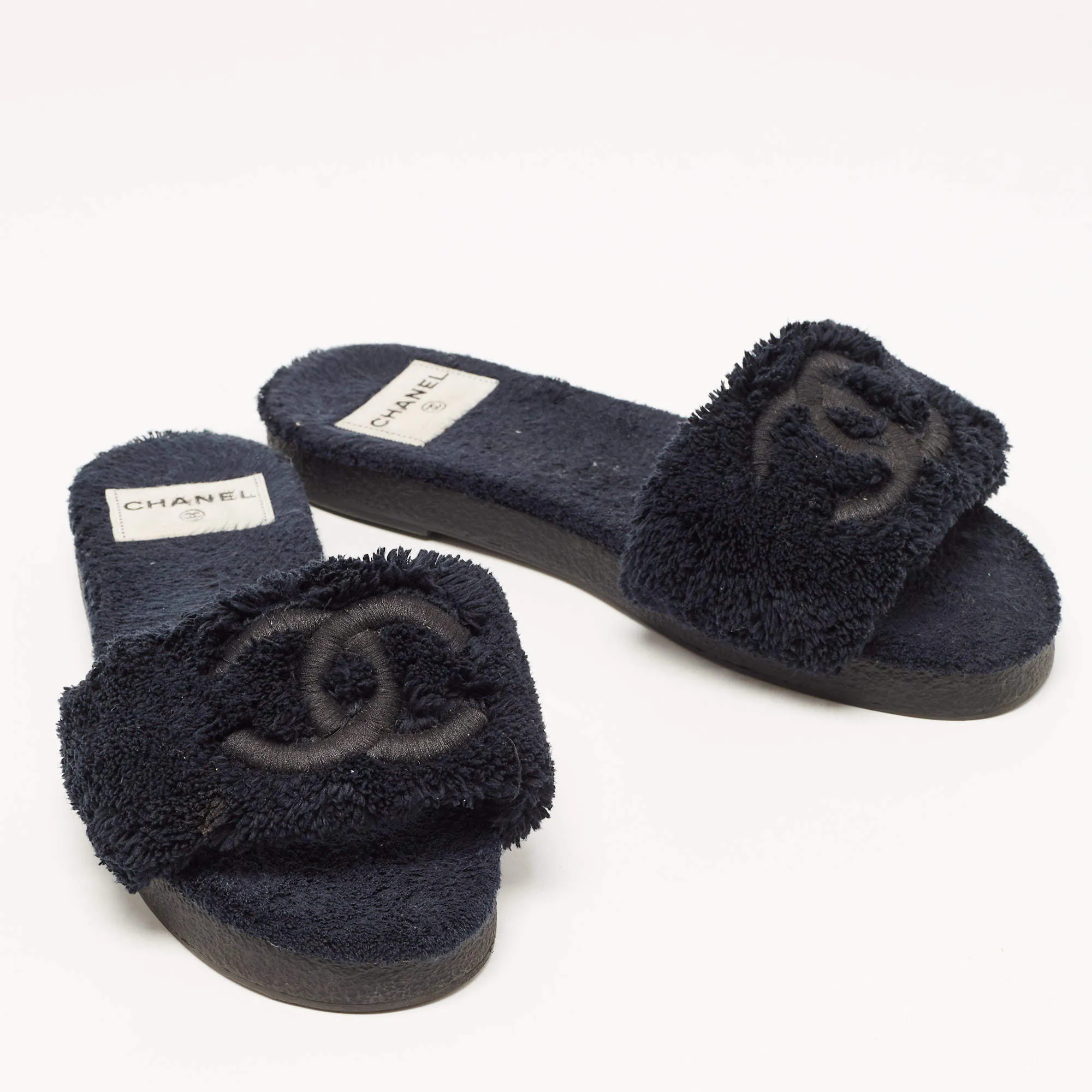 CHANEL CC SHEARLING SLIDE FLAT MULES