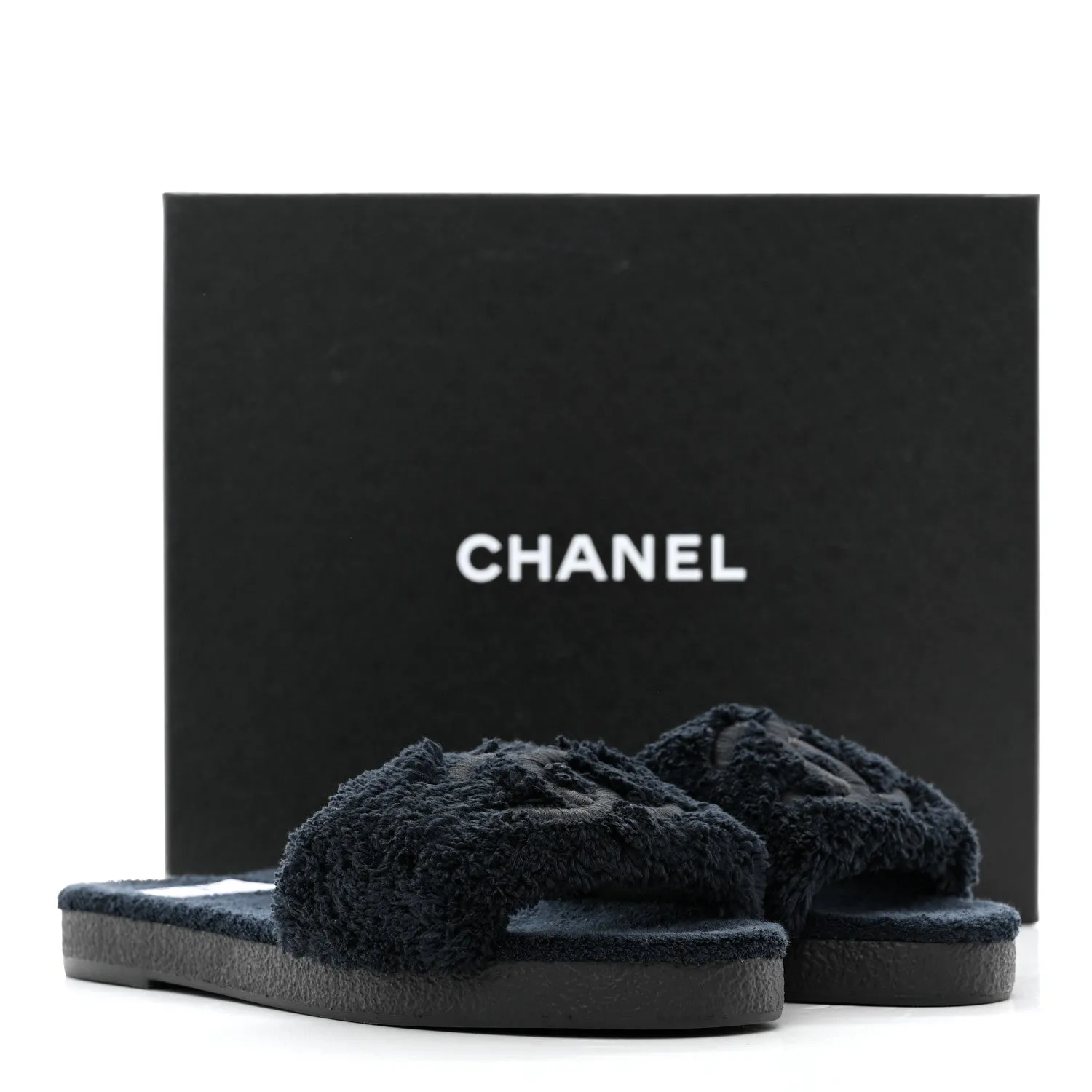 CHANEL CC SHEARLING SLIDE FLAT MULES