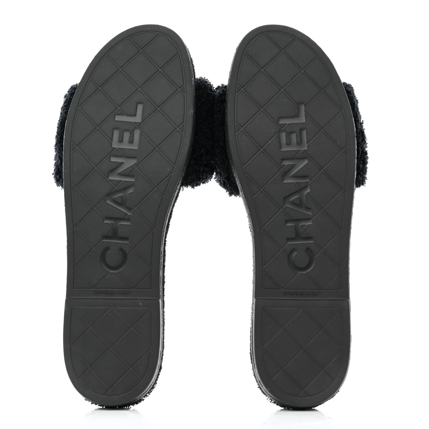CHANEL CC SHEARLING SLIDE FLAT MULES