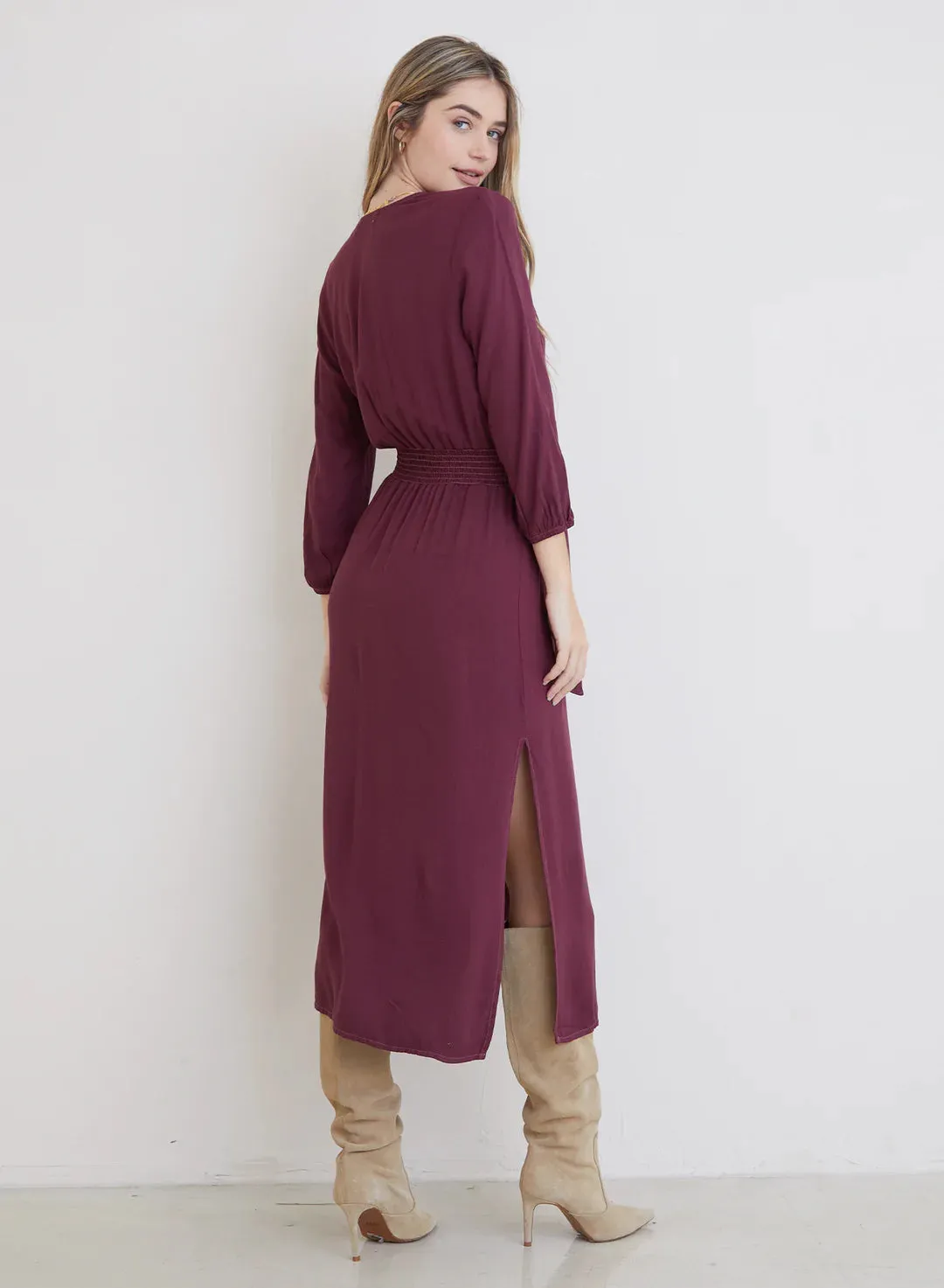 Cross Front Belted Maxi Dress - Wildberry