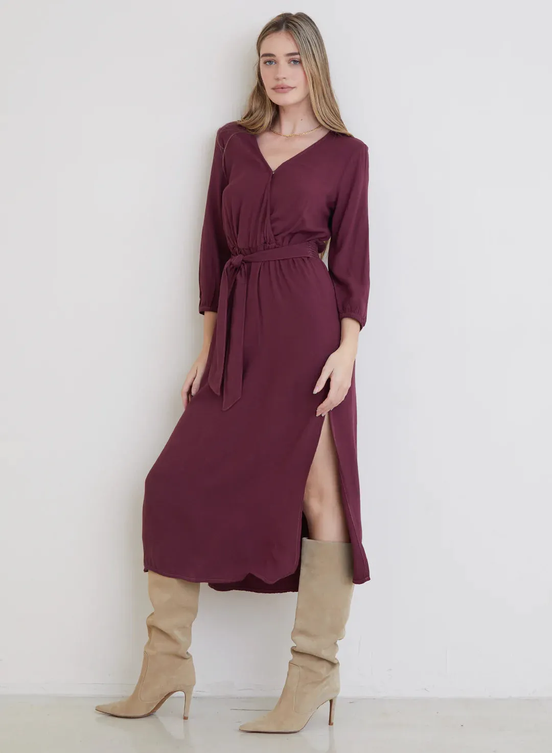 Cross Front Belted Maxi Dress - Wildberry