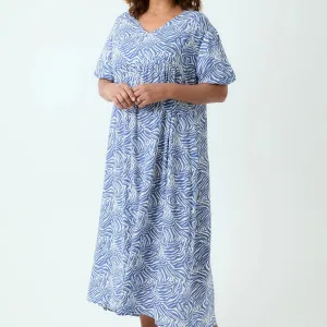 DREAMS ZEBRA PUFF SLEEVE DRESS DENIM