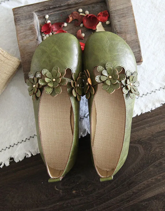 Flower Soft Leather Retro Flat Shoes for Women