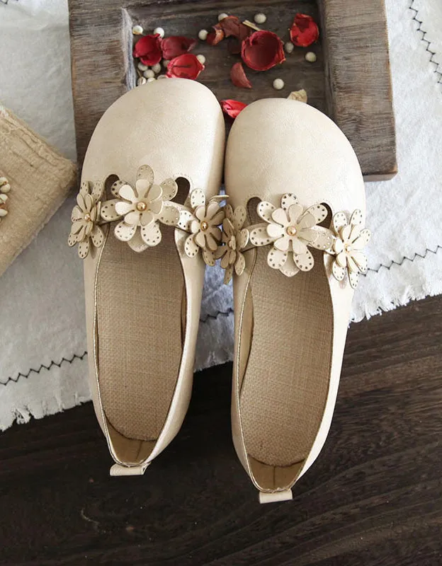 Flower Soft Leather Retro Flat Shoes for Women