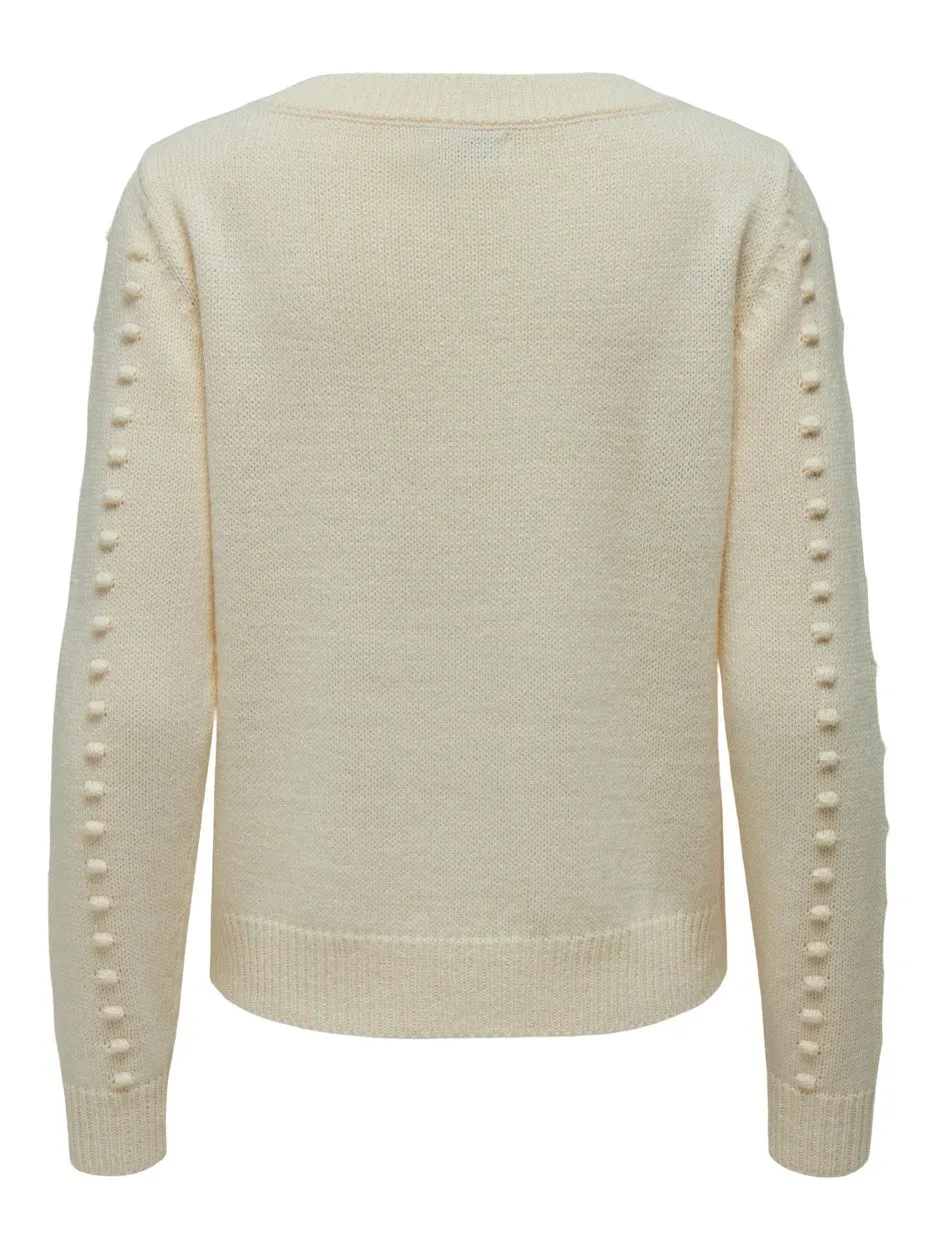 Jdymaurine L/s V-neck Dot Pullover - Ecru