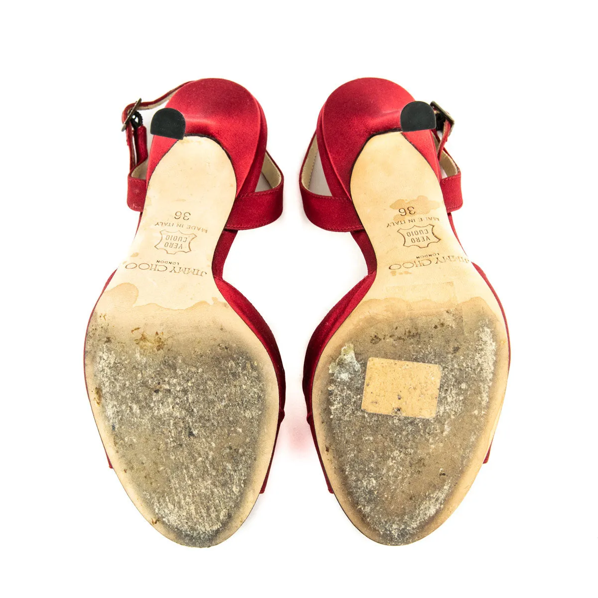 Jimmy Choo Red Satin Crystal Embellished Peep-Toe Pumps Size US 6 | EU 36