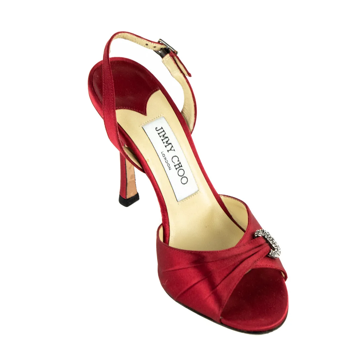 Jimmy Choo Red Satin Crystal Embellished Peep-Toe Pumps Size US 6 | EU 36