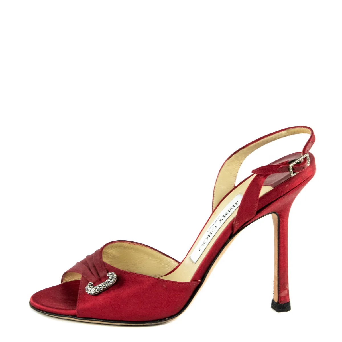 Jimmy Choo Red Satin Crystal Embellished Peep-Toe Pumps Size US 6 | EU 36