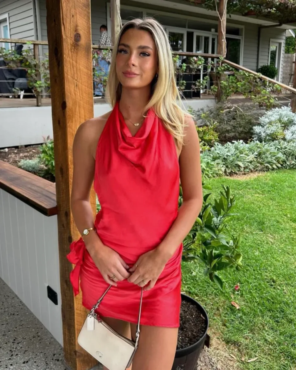 Lilliana – Deep cowl neck – Draped mini dress