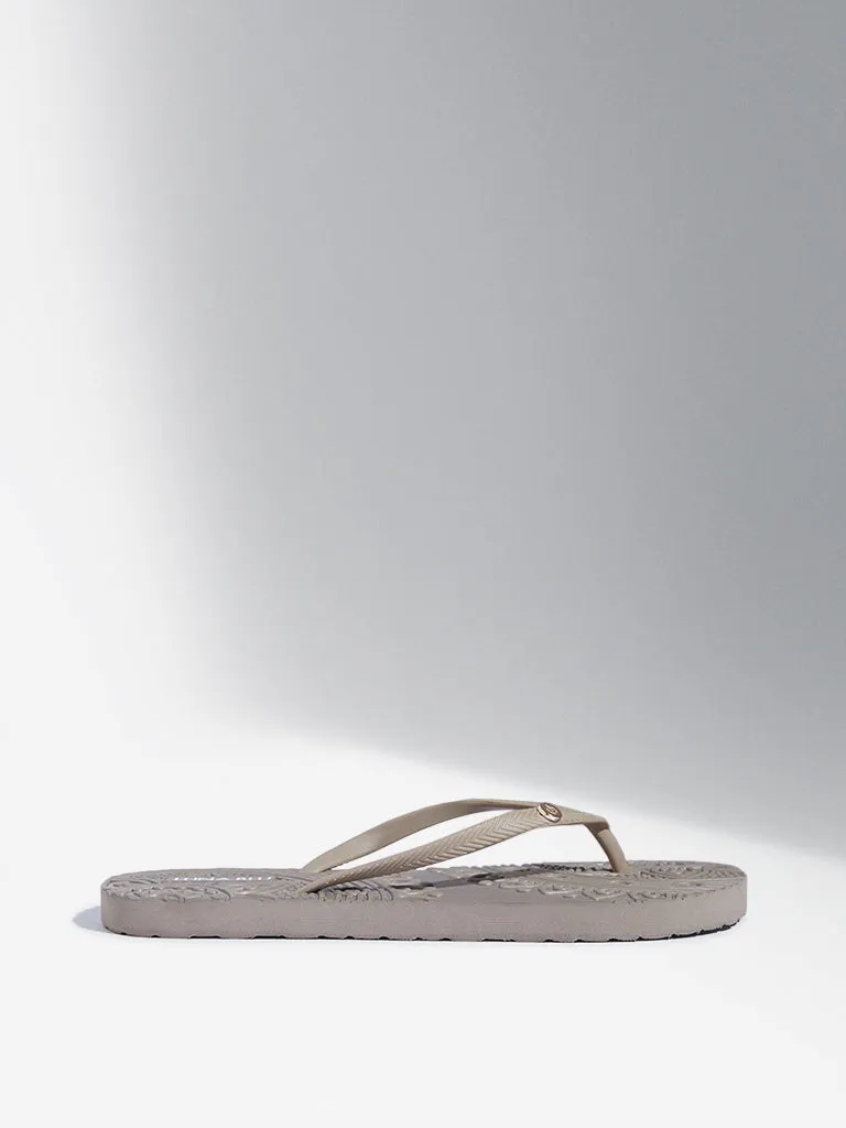 LUNA BLU Beige Embossed Flip-Flop