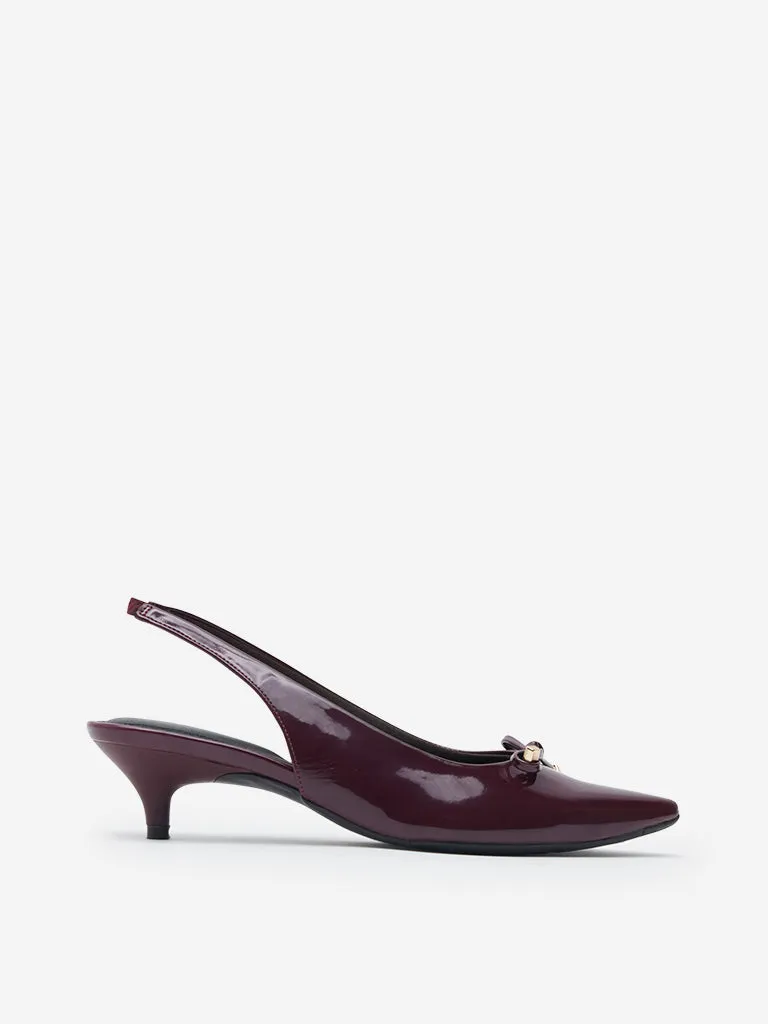 LUNA BLU Burgundy Bow Detail Slingback Mules