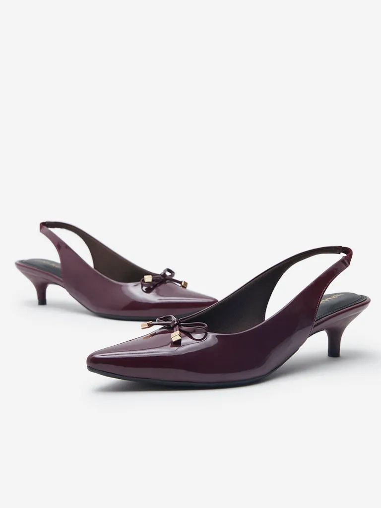 LUNA BLU Burgundy Bow Detail Slingback Mules
