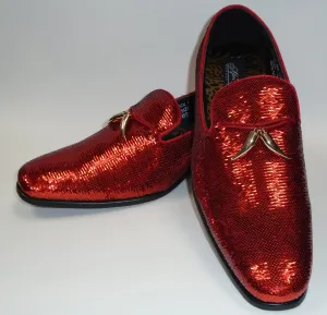 Mens Amazing Shiny Sparkly Cherry Red Sequin Dress Shoes After Midnight 6759 S