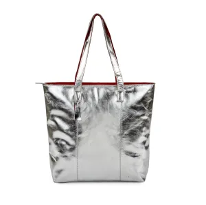 Metallic Magpie Zip Top Tote Bag #LB86 Silver