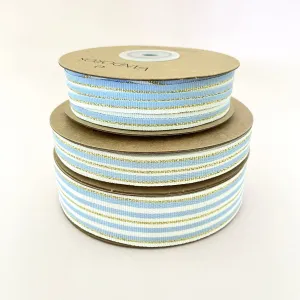 Metallic Stripe Grosgrain - French Blue/Gold
