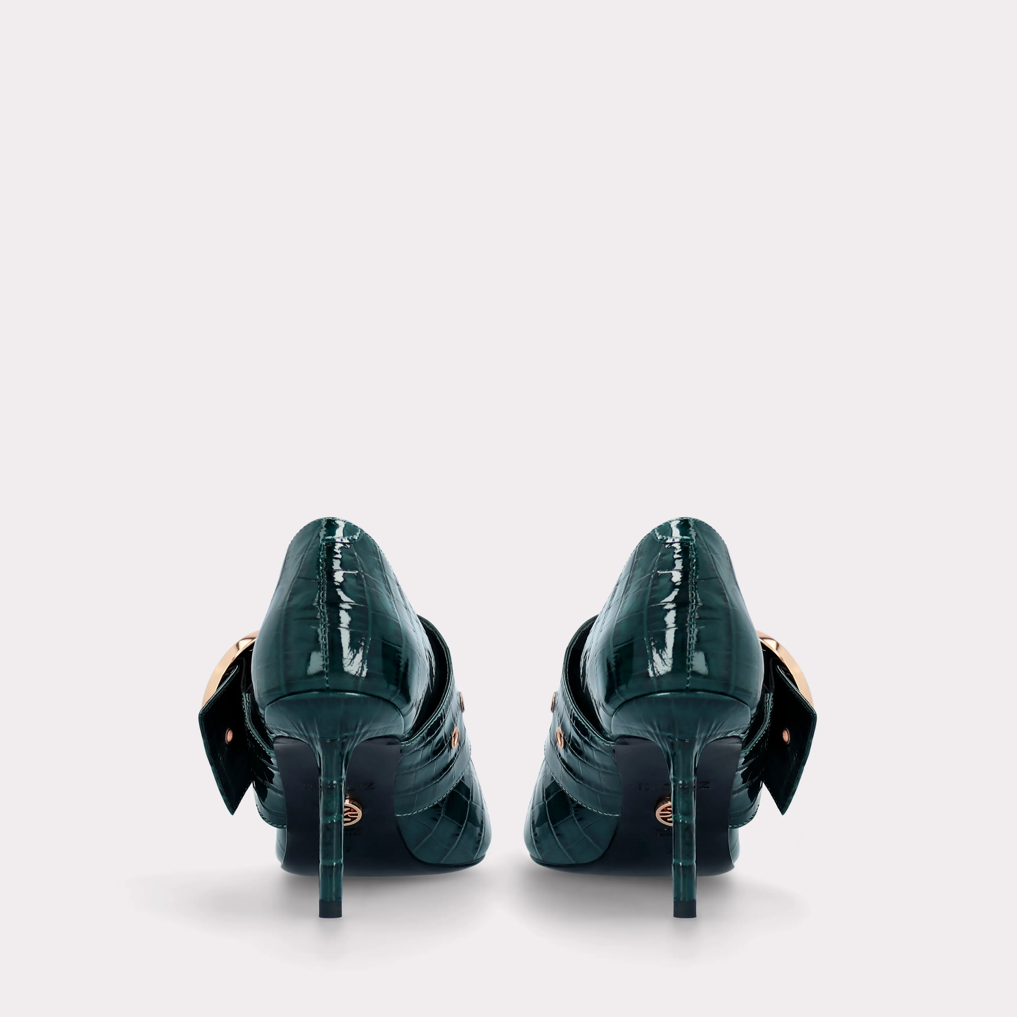 MIA 05 GREEN PATENT CROCO EMBOSSED LEATHER PUMPS