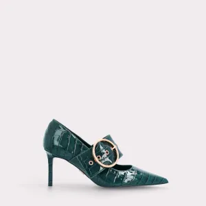 MIA 05 GREEN PATENT CROCO EMBOSSED LEATHER PUMPS