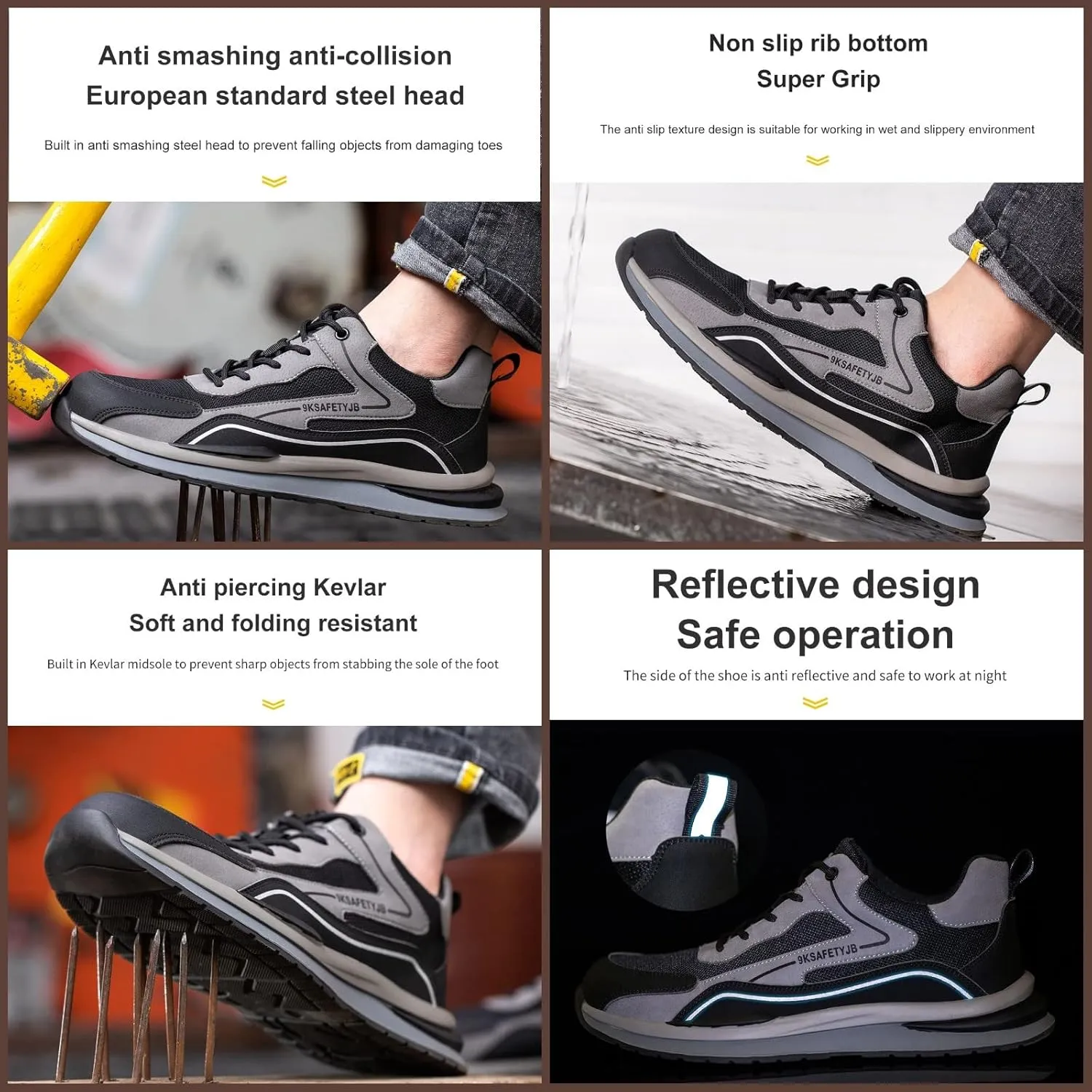 Micoklinlin Steel Toe Shoes for Women Lightweight Work Sneakers Non-Slip Safety Shoes Hiking Shoes with Reflective Strip