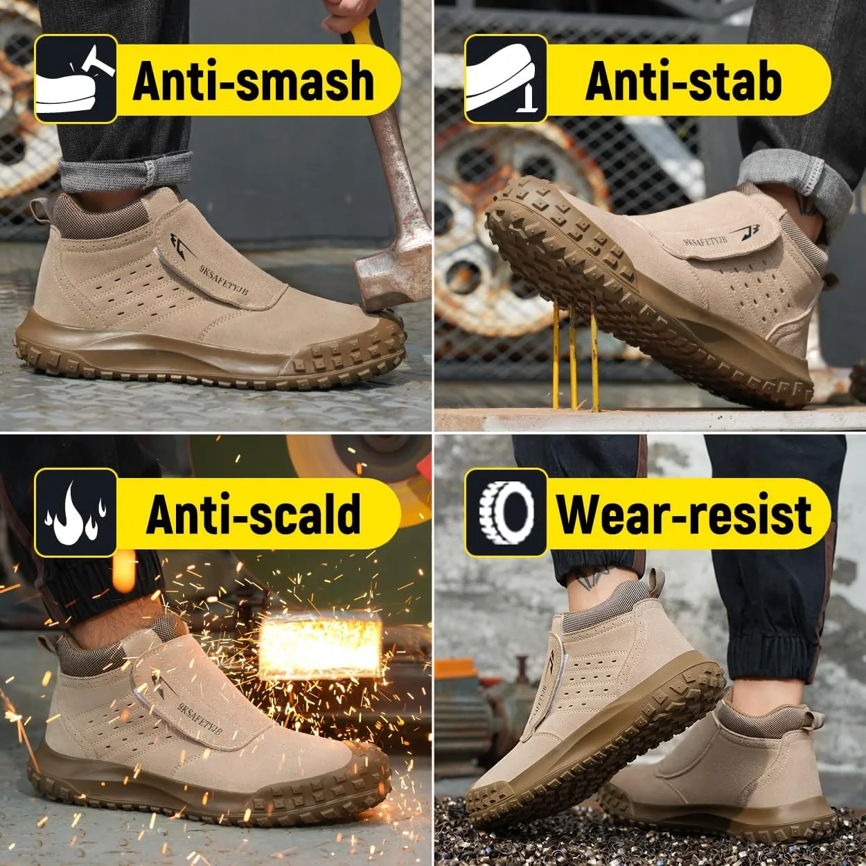 Micoklinlin Steel Toe Welding Shoes for Women Anti-Scald Work Safety Shoes Non-Slip Puncture Proof Work Boots