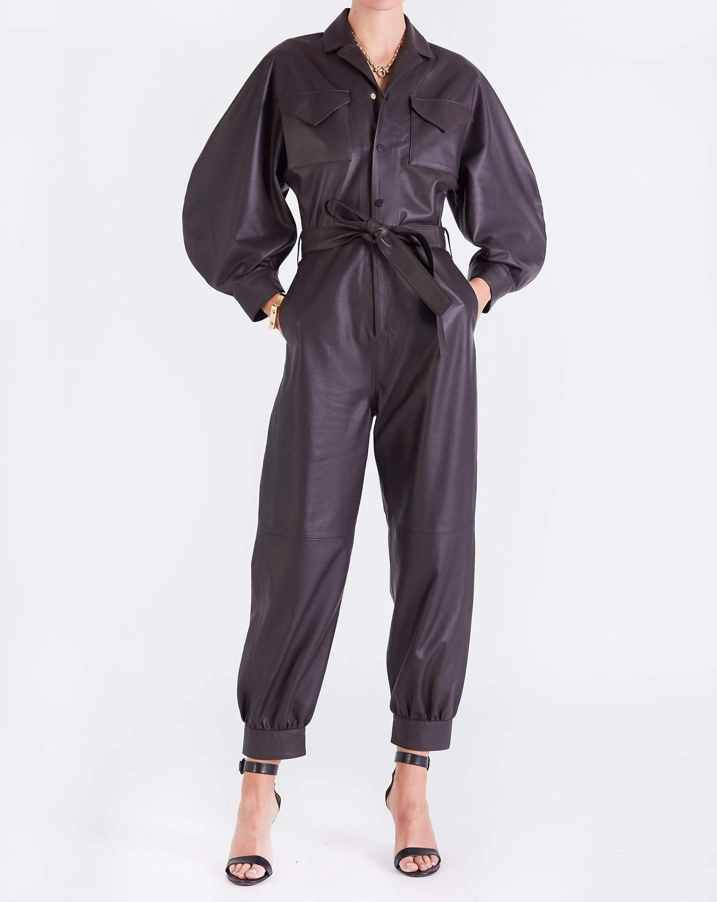 Ophelia CIRCLE SLEEVE JUMPSUIT - BROWN