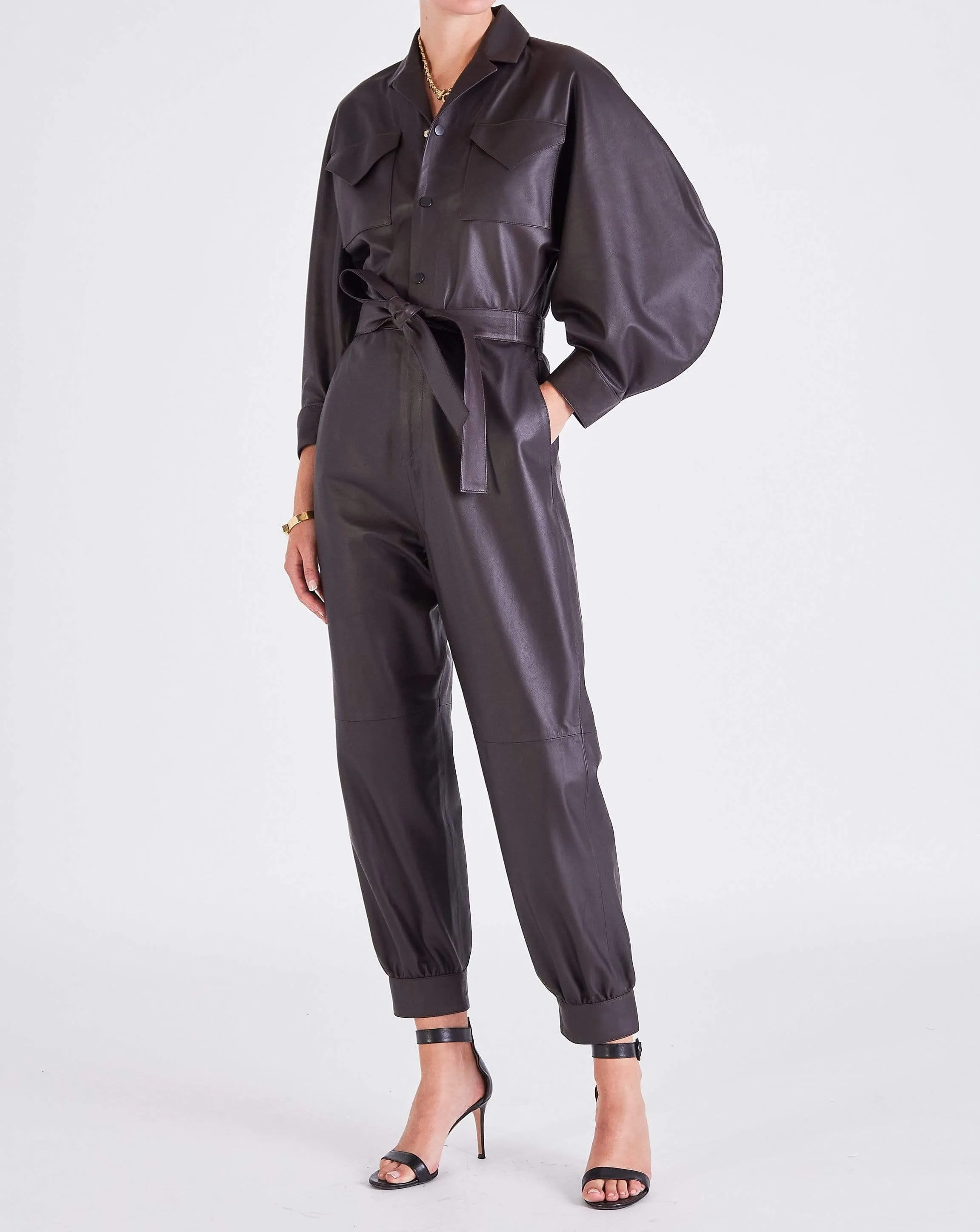 Ophelia CIRCLE SLEEVE JUMPSUIT - BROWN