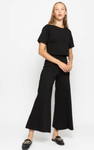 Ponte Knit Wide Leg Pant: Cropped