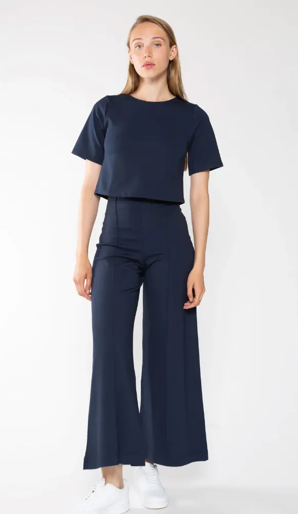 Ponte Knit Wide Leg Pant: Cropped