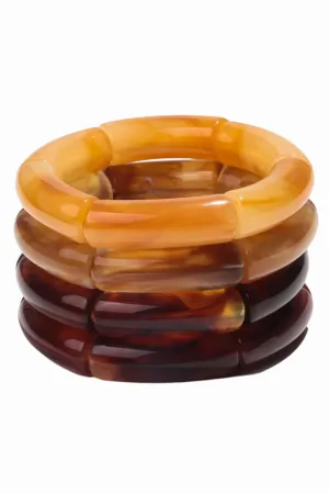 Set Of 4 Rockabilly Acrylic Amber Bamboo Bangle