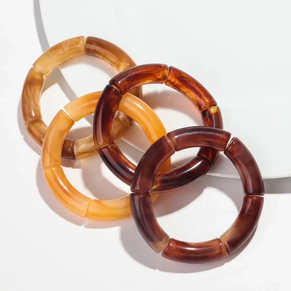 Set Of 4 Rockabilly Acrylic Amber Bamboo Bangle