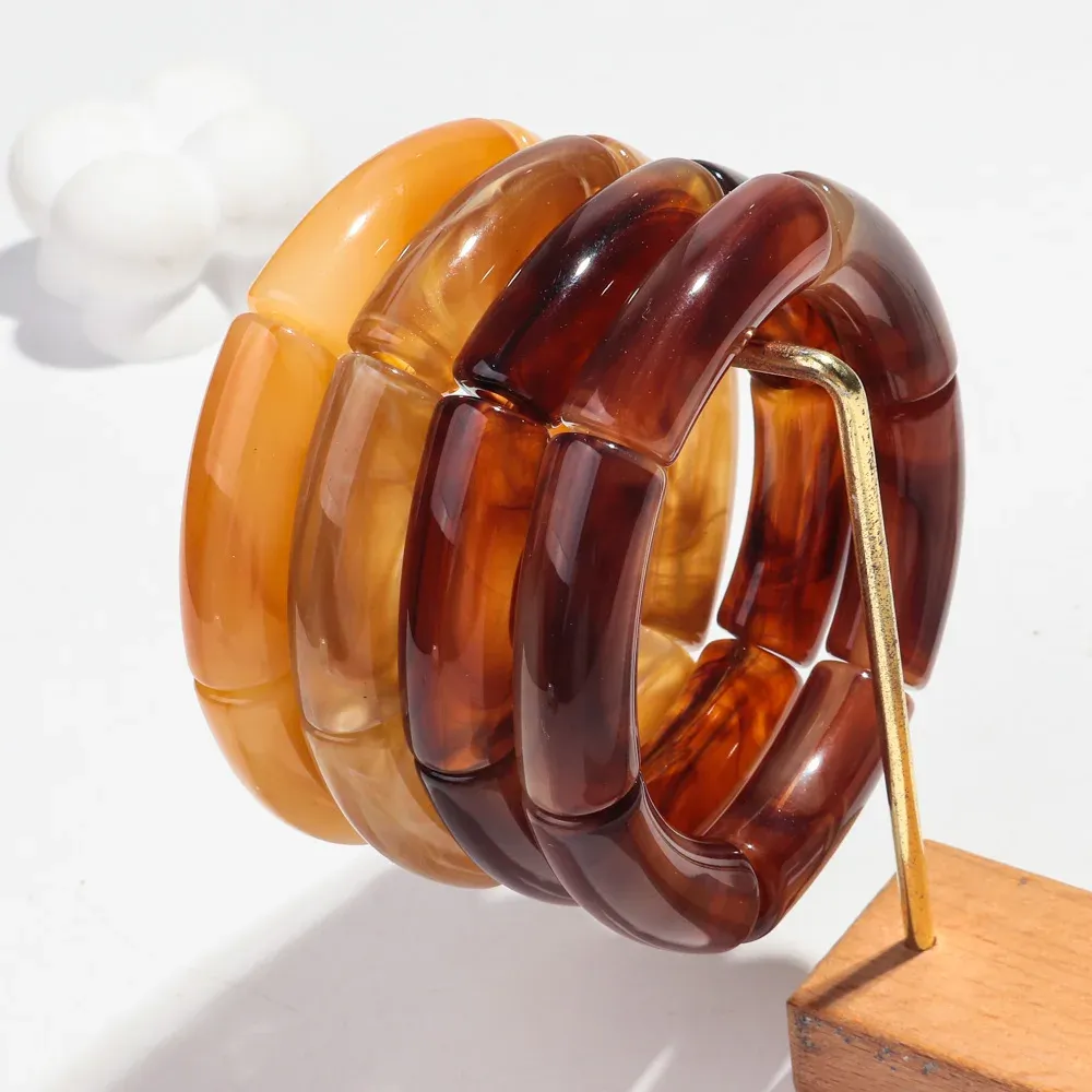 Set Of 4 Rockabilly Acrylic Amber Bamboo Bangle