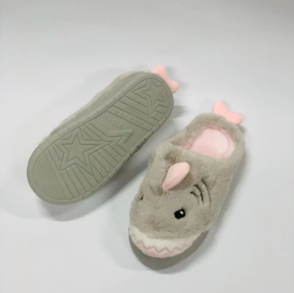 Shark Face Warm Grey Winter Slippers 8309