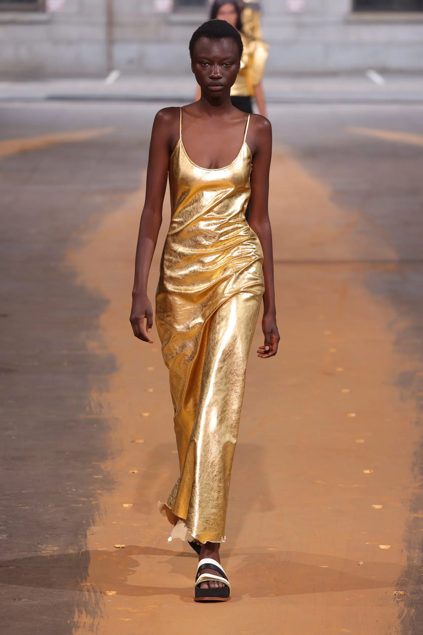 Teles Slip Dress in Gold Metallic Nappa Leather