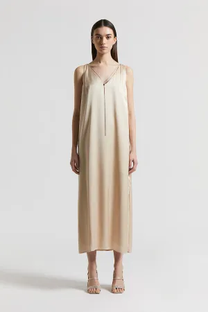 Viscose satin midi dress with jewel