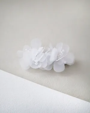 White Chiffon Pearl Flower Barrette for Girls
