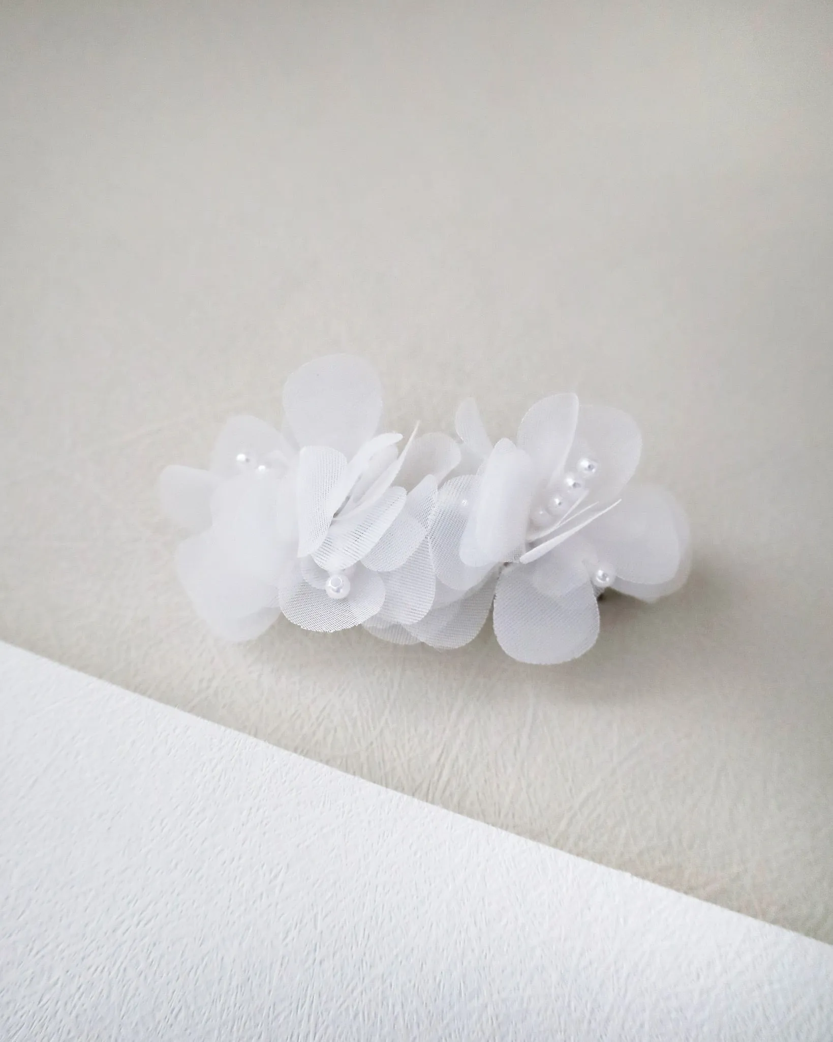 White Chiffon Pearl Flower Barrette for Girls