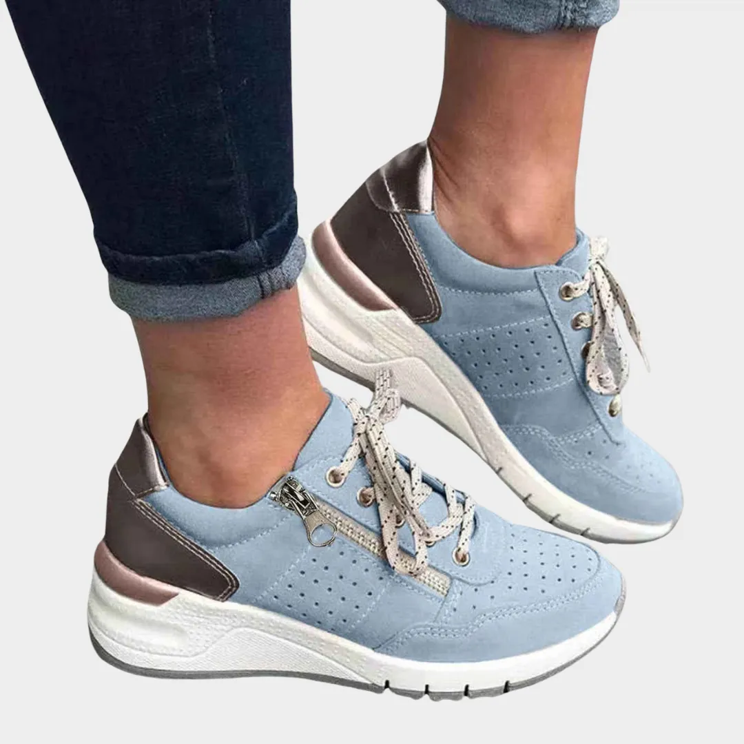 Women's Casual Sneakers - Lace-Up Thick Sole Trainers - Comfortable Everyday Shoes - Multiple Colours