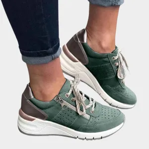 Women's Casual Sneakers - Lace-Up Thick Sole Trainers - Comfortable Everyday Shoes - Multiple Colours