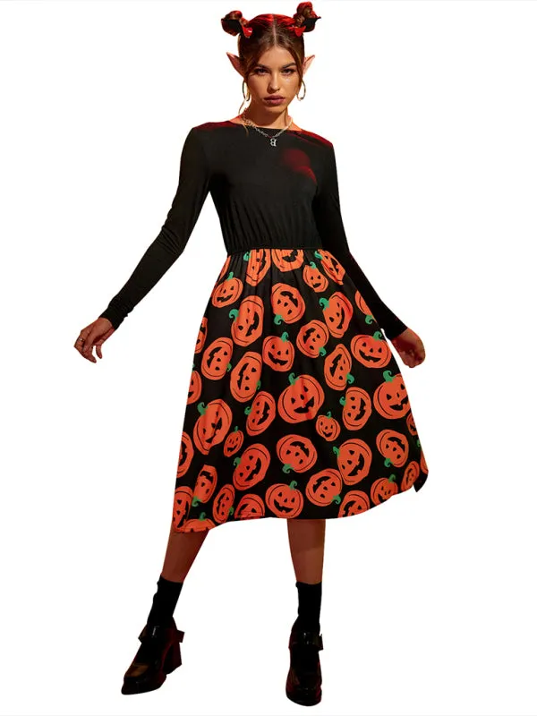 Women's Halloween print swing dress costumes